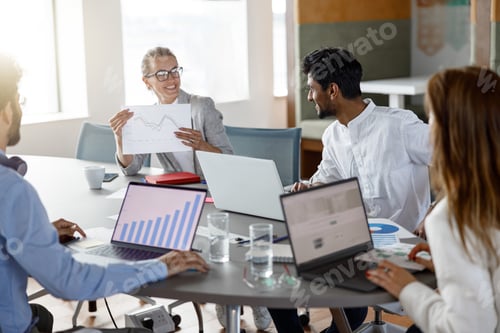 Preview: Busy coworkers cooperating and working together at office meeting, teamwork concept