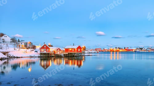 Preview: Dramatic evening cityscape of Reine town