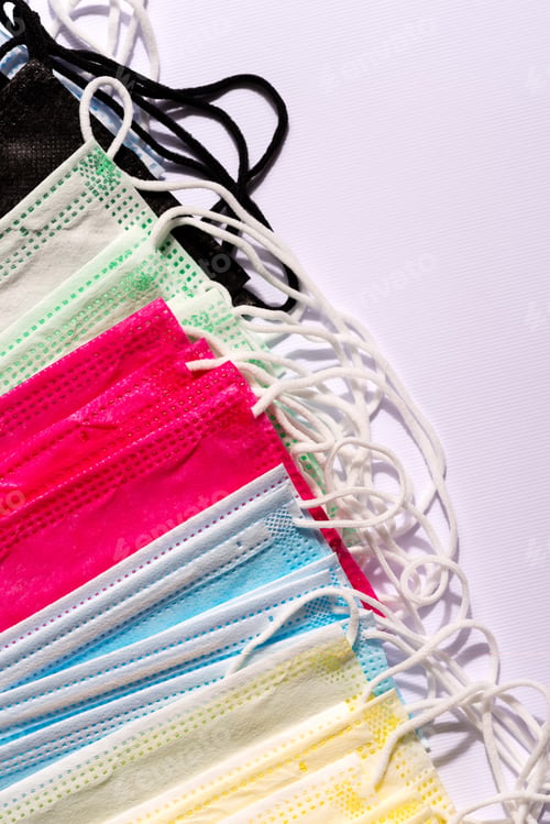 Preview: bright colorful masks with rubber ear straps. Procedure mask from bacteria