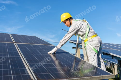 Preview: Maintenance engineer inspection Solar panel to keep in good working condition and radio to team