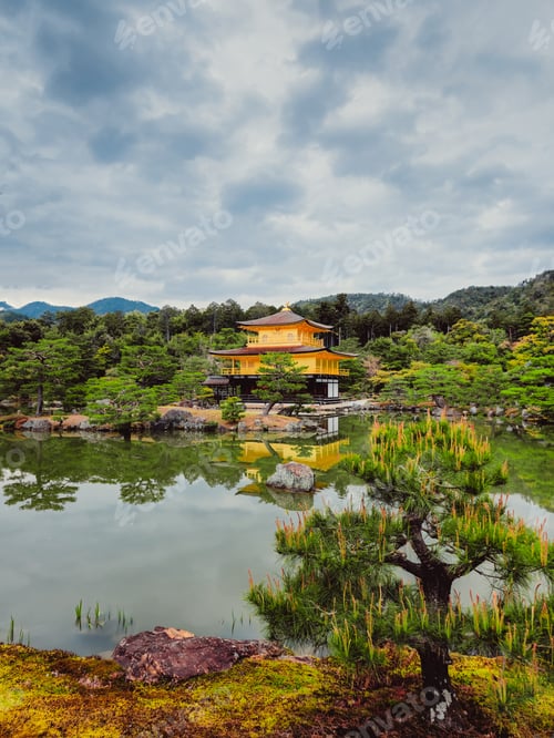 Preview: Vibrant Nature Surrounding A Yellow Pagoda