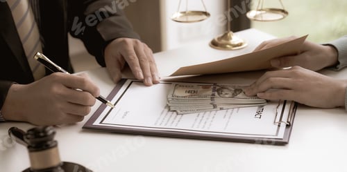 Preview: business woman offers bribes to lawyers To help with legal matters in court, bribes corruption illeg