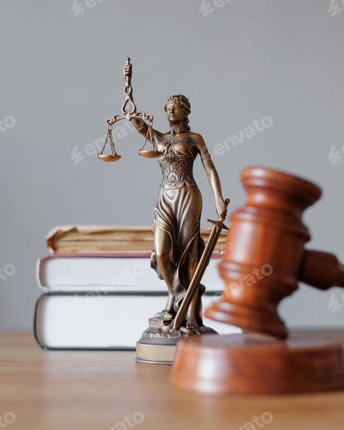 Preview: soft selective focus, the symbol of justice and justice is a statuette of the goddess Themis judge's