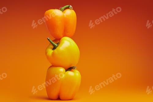 Preview: fresh ripe bell peppers on orange background