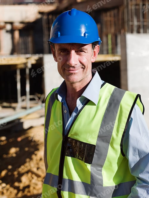 Preview: Mature man on construction site, portrait