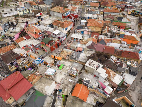 Preview: Gypsy slum district of Maksuda in Varna Bulgaria, aerial view