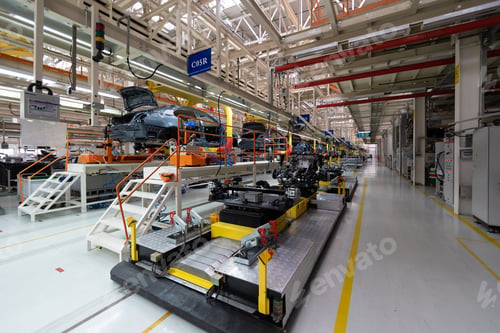Preview: Transfer of car body. Robotic equipment makes Assembly of tcar. Modern car Assembly at factory