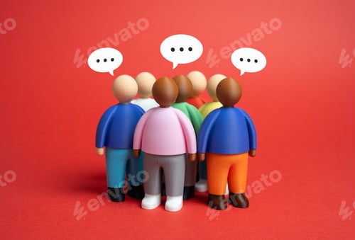Preview: A group of people express their opinions and leave comments. Public opinion. Social patterns