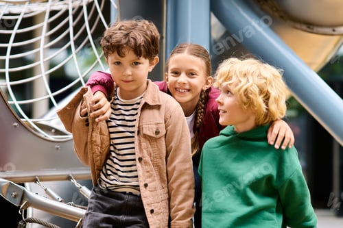 Preview: Joyful autumn playtime with friends at the playground celebrating childhood bliss