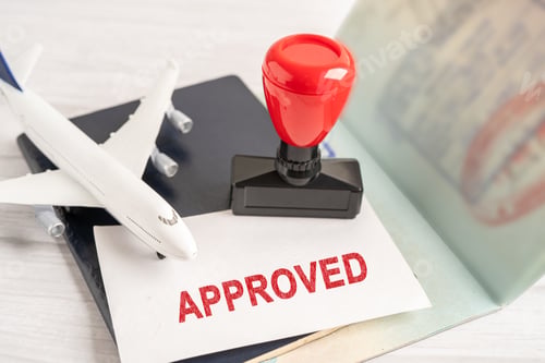 Preview: Approved Stamp visa and passport document to immigration at airport in country.