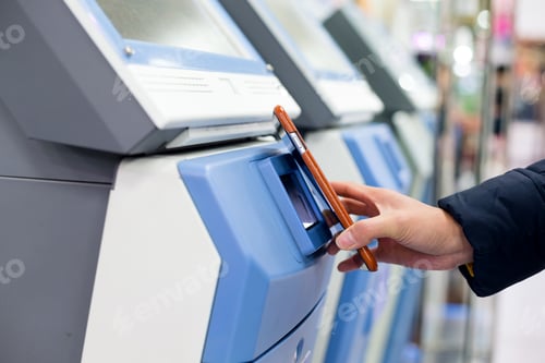 Preview: Woman pay with cellphone by NFC on ticketing system