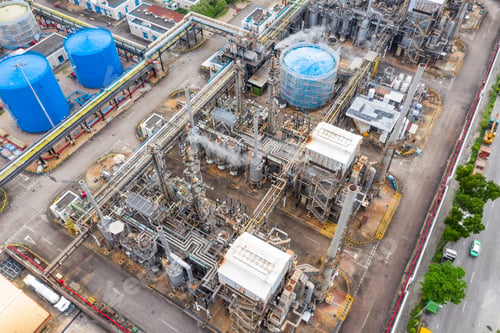 Preview: Tai Po, Hong Kong 19 May 2019: Top view of industrial factory