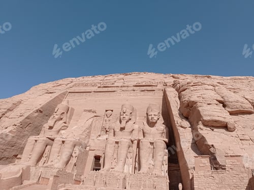 Preview: Abu Simbel, an ancient tomb carved on the stone with statues in Egypt