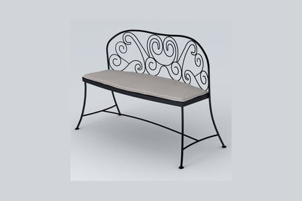 Preview: Curved metal bench with ornate scrollwork