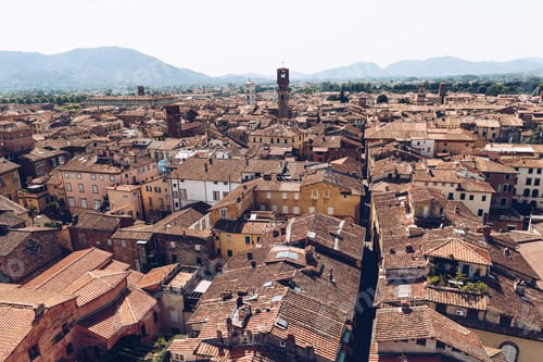 Preview: aerial view of ancient roofs of old city, Pisa, Italy