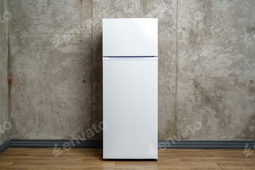 Preview: White Refrigerator Against Concrete Wall