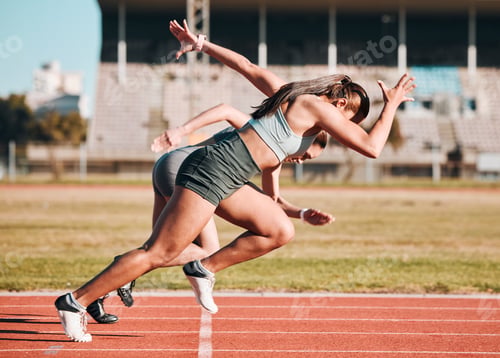 Preview: Action, sports and athlete running sprint in competition or fitness game or training for energy wel