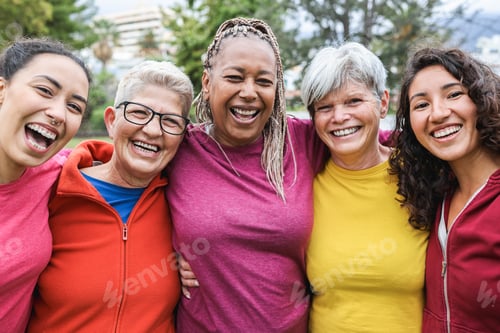 Preview: Happy multi generational women having fun together - Multiracial friends laughing on camera