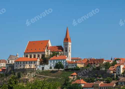 Preview: Znojmo town with historic church and red rooftops.