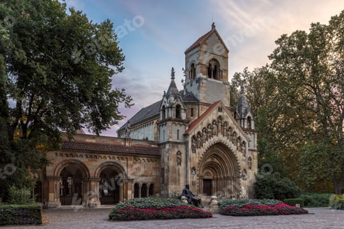 Preview: Beautiful view of the Jak Chapel in the Vajdahunyad Castle complex in Budapest, Hungary