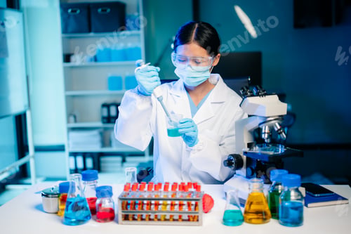 Preview: Biologist taking experiment with plants working in laboratory.