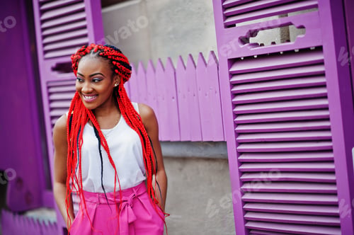 Preview: Fashionable african american girl red dreads