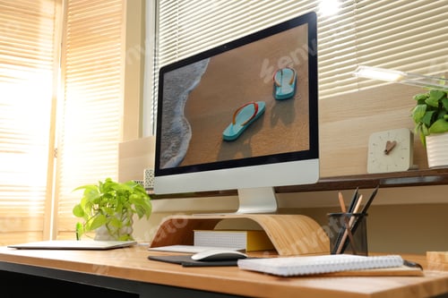 Preview: Comfortable workplace near window in room. Interior design