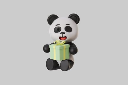 Preview: Cartoon panda with gift box