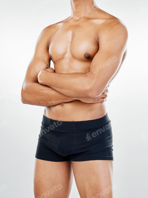 Preview: Fitness, diet and bodybuilder man in studio for exercise, training and workout for fit, healthy and