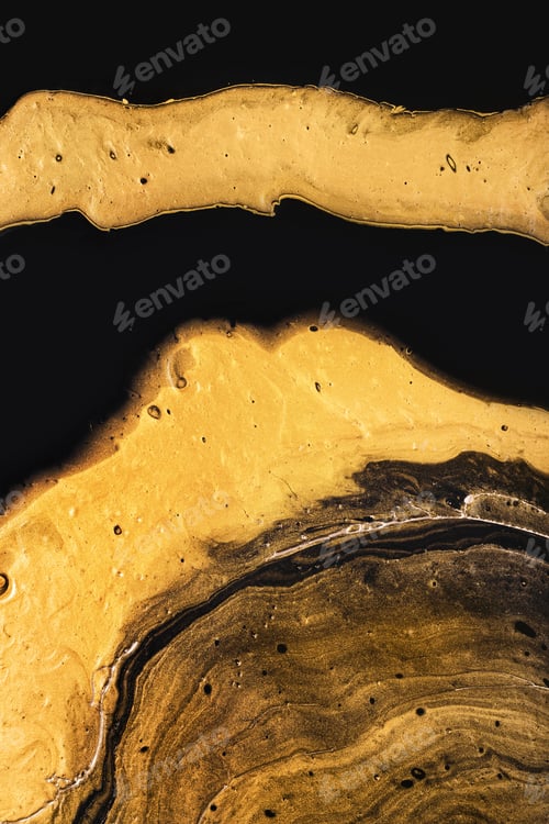 Preview: Golden slice of stone on black. Abstract liquid marble background or texture. Acrylic Fluid Art. Dig