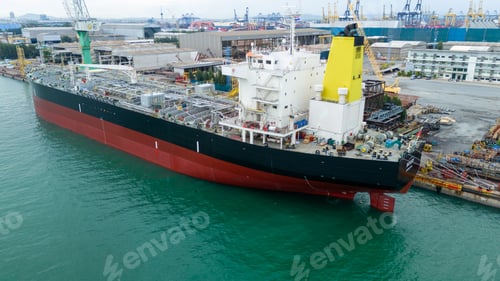 Preview: Oil tanker ship at dry dock concept maintenance service. working at dry dock. Insurance