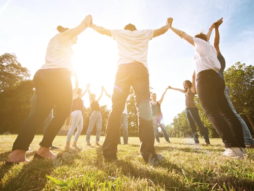 Preview: large group of friends enjoying a summer day at the park, back to school