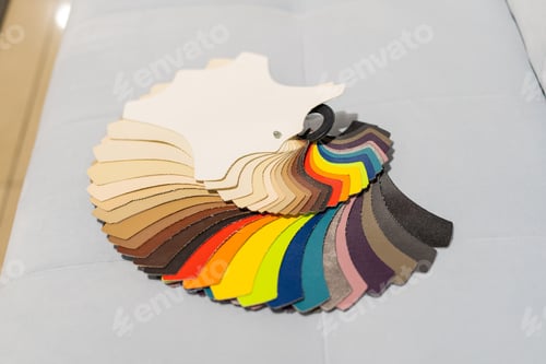 Preview: Catalog of multicolored imitation leather from matting fabric texture background