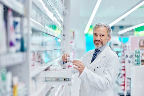 Preview: Portrait of a smiling man, working like a pharmacist, posing for the camera.