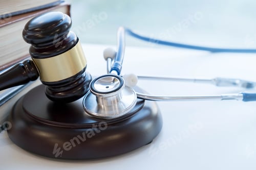 Preview: Gavel and stethoscope. medical jurisprudence. legal definition of medical malpractice.