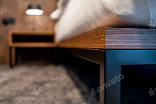 Preview: detail of the bed construction in the hotel room