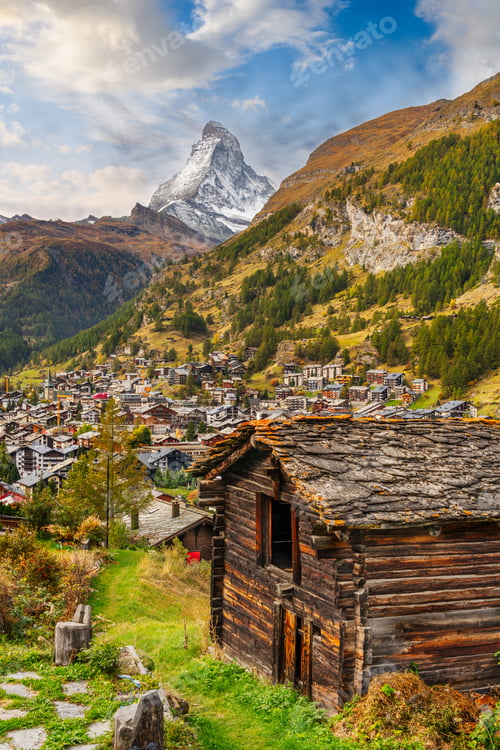Preview: Zermatt, Switzerland With Old Farmhouses Under the Matterhorn