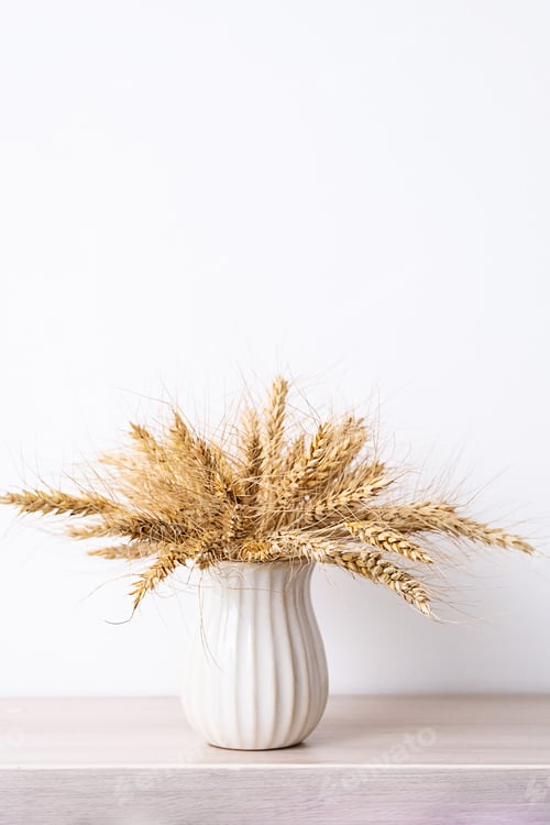 Preview: Golden Wheat Stalks in an Elegant White Vase