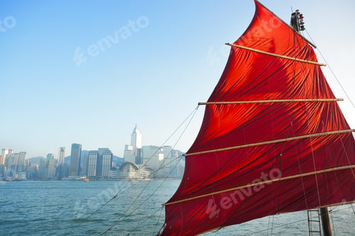 Preview: sailboat flag in Hong Kong harbor
