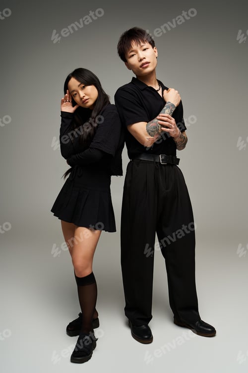 Preview: Stylish couple exuding love and charm in a modern studio setting