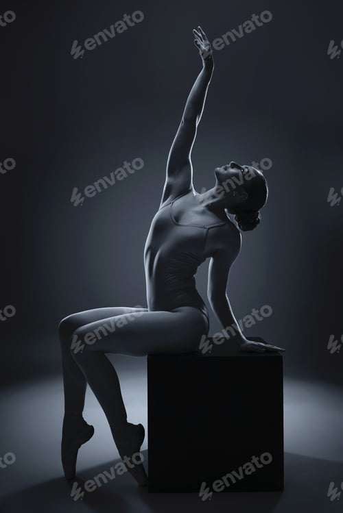 Preview: Ballet, art and dance with a woman ballerina in studio on a dark background for a theatre or stage