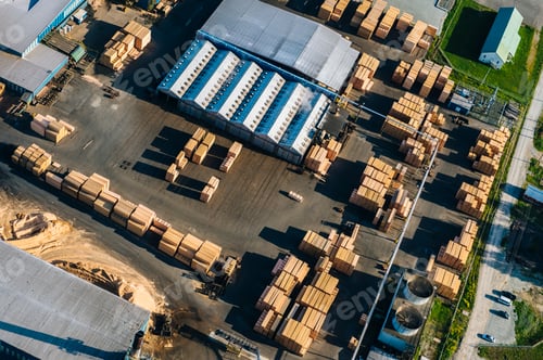 Preview: Aerial view of stacked planks in timber yard