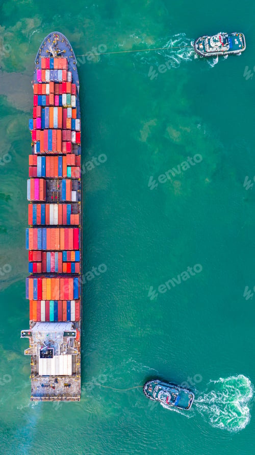 Preview: Container ship global business freight import export logistic transportation.