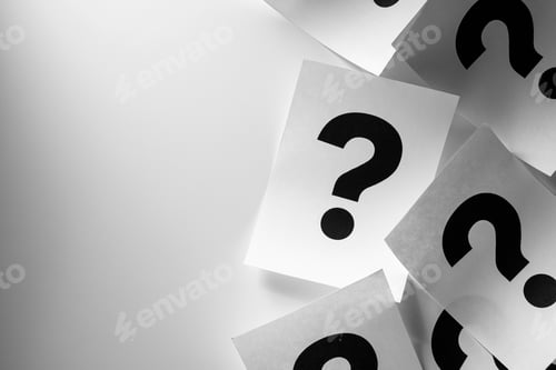 Preview: Border of printed question marks on paper