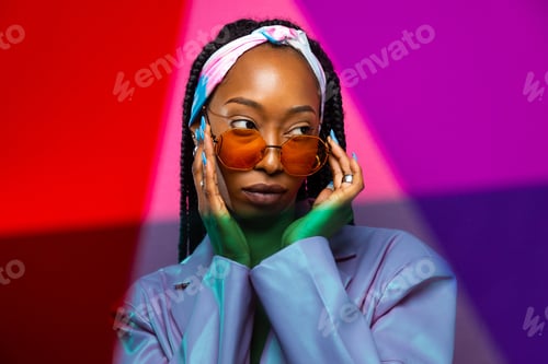 Preview: Beautiful afro woman with pigtails and stylish clothes