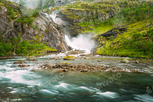 Preview: Beautiful Waterfall In Valley Of Waterfalls In Norway.