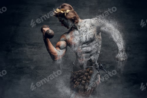 Preview: Ancient Greek male sportsmen holds dumbbell.