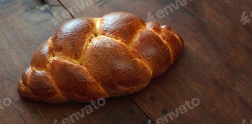 Preview: Easter tsoureki braid, greek easter sweet bread, on wooden background
