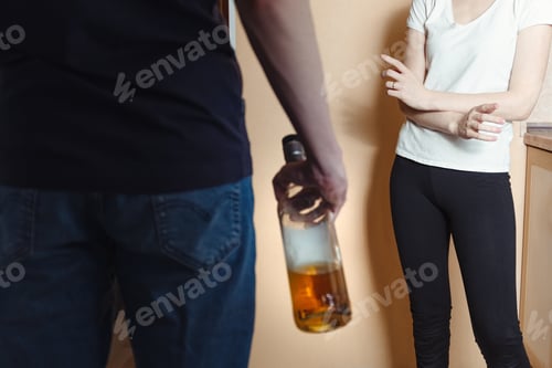 Preview: Alcoholism, problems with alcohol. Drunk man alcoholic argues with his wife