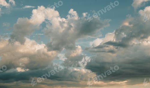 Preview: Clouds at sunset, summer sky background, evening cloudscape